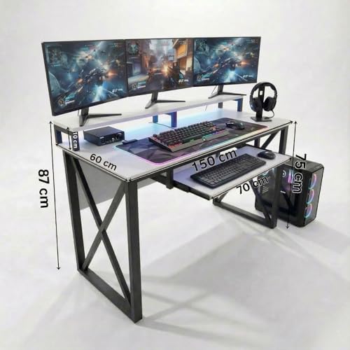 Image of FFO StarX Computer Table for Home Pc | Office Table for Home | Keyboard Tray & Moniter Riser, Laptop Table, Worktable, Study Table, Workstation | Wood, Metal, (150 Cm x 60 Cm) - DIY