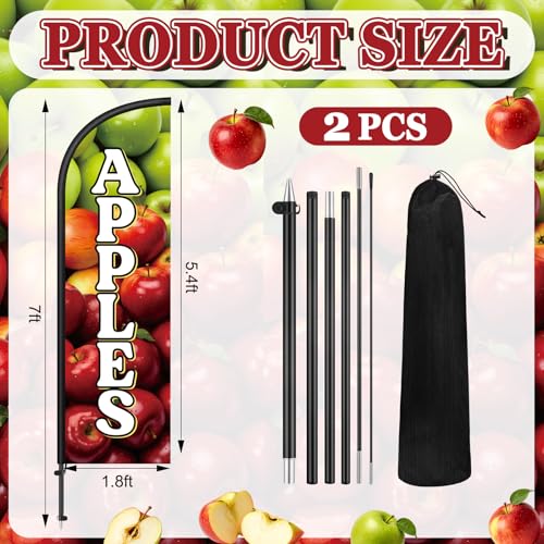 Image of Remagr 2 Pack Apples Feather Flag 7 ft Advertising Swooper Flag Sign Windless Apples Banner with Pole Kit and Ground Stake for Businesses Restaurants Outside Ground