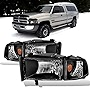AmeriLite for Dodge 1994-2001 Ram 1500 | 94-2002 Ram 2500 3500 Black OE Halogen Replacement Headlights Assembly w/Corner Lights Set - Passenger and Driver Side