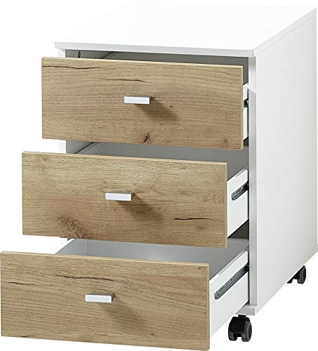 Germania Rollcontainer GW-Liono 4151 | In Weiss und Navarra Eiche | 40 x 57 x 49 cm - 4005949415171 Germania Rollcontainer GW-Liono 4151 | In Weiss und Navarra Eiche | 40 x 57 x 49 cm