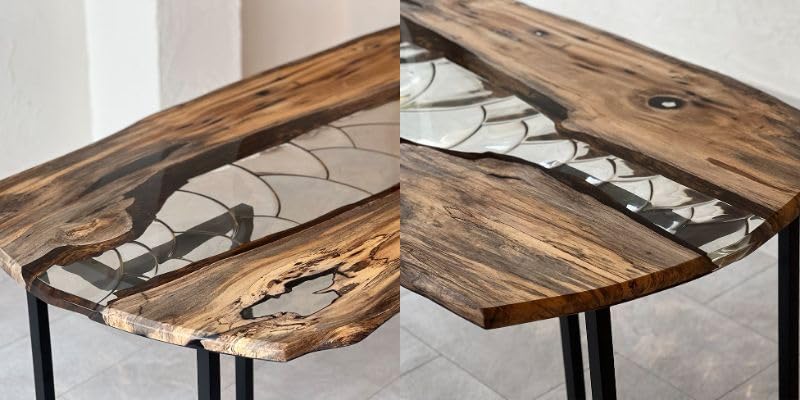 Amazon｜銘木屋 黒柿 ダイニングテーブル 一枚板 レジンテーブル