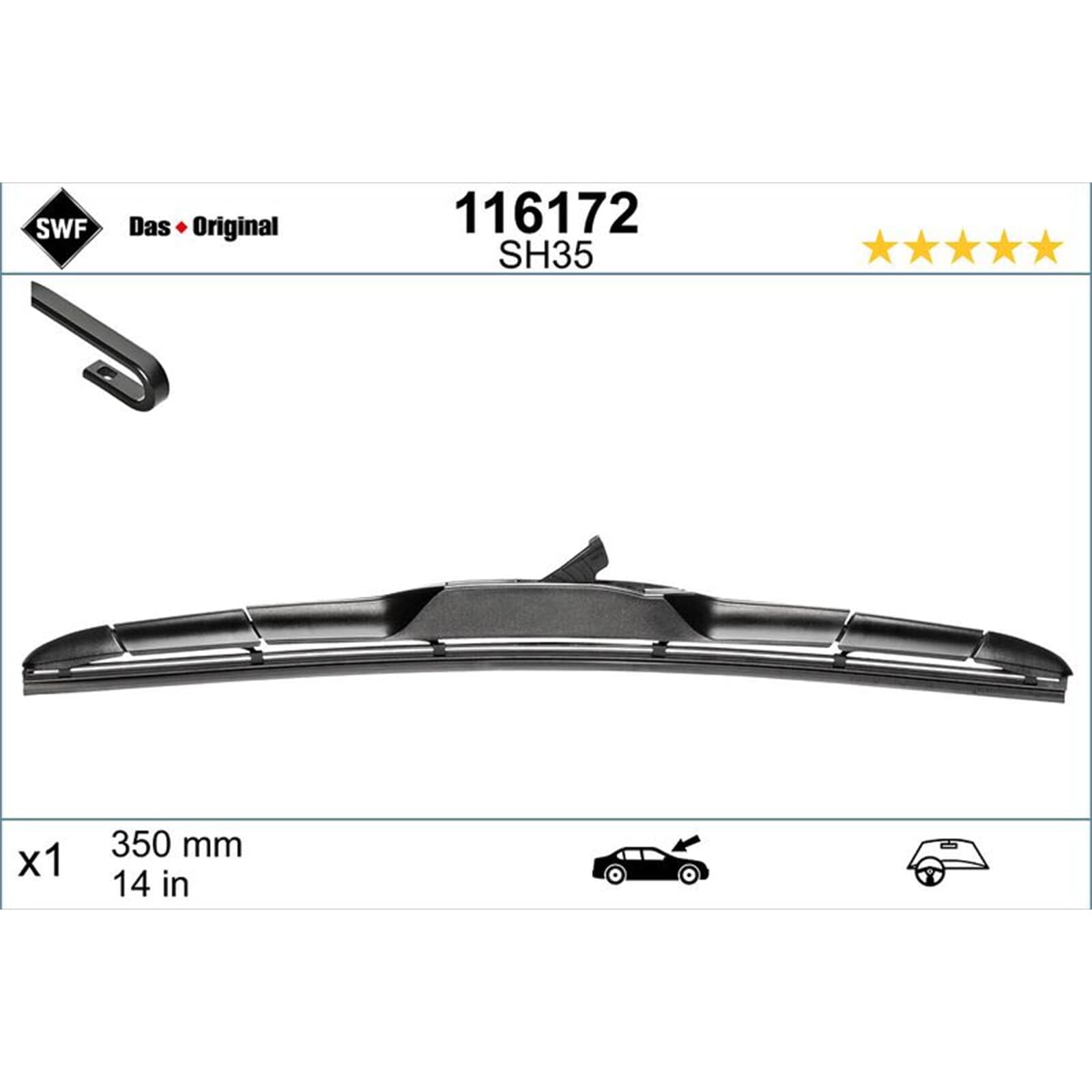 Valeo Das Original Hblade Silecek Honda Jazz III (2008-2014), Hyundai i30 (2011-2015), Kia Cee'd (2012-2018), Toyota Corolla (2019 ve sonrası) (350 MM) 116172