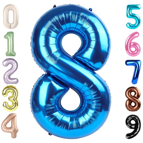 Image of 8 Balloon Numbers Birthday Decorations, 40In Dark Blue Balloons for Party | Eye-catching Appearance, Perfect Decorative Centerpieces, Convenient Self-sealing Structure, Widely for Various Occasions