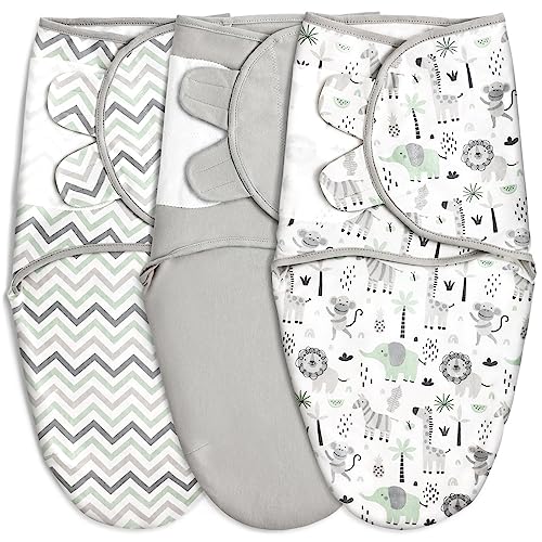 Image of GLLQUEN BABY Organic Swaddle Sleep Sacks for Newborn - Baby Swaddles 0-3 Months, 3-Pack Newborn Swaddling Sack, Gray Stripe & Animal World, Baby Swaddle Blanket Wrap (Small/Medium)