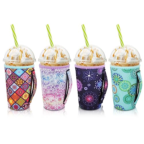 AJLTPA 4Pack Iced Coffee Sleeve With Handle, 22oz - 24oz, Mandala Floral