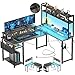 Amazon.com: Aheaplus Small L Shaped Gaming Desk with LED Lights & Power ...