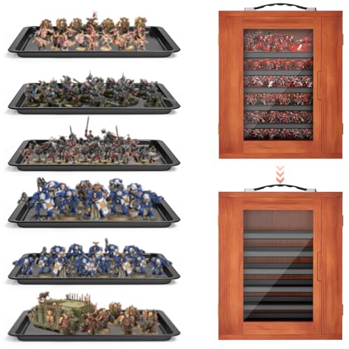Image of Miniature Storage Case for Collectibles, Miniature Display Cases with Magnetic Door and 6 Trays, Clear View Miniatures Transport Case (Walnut Brown)