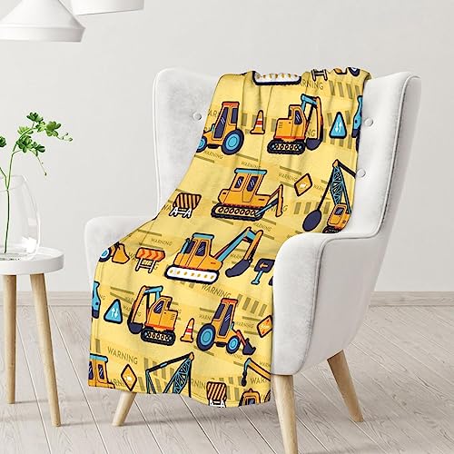 Construction Truck Blanket Gifts - 40x50 Inches Funny Throw Blanket for Boys & Kids - Yellow Soft Fuzzy Excavator Blankets for Bed, Couch & Living Room
