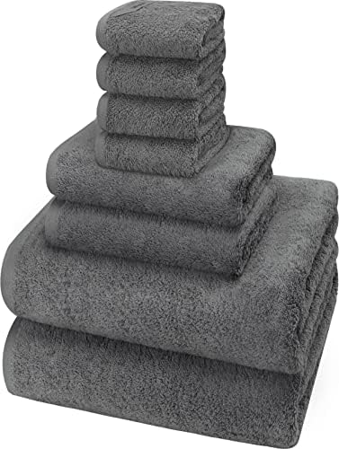 SEMAXE Grey Bath Towels Set, 2 Large Bath Towels, 2 Hand Towels, 4 Washcloths, 100% Cotton Towel for Bathroom, Soft Fluffy and Absorbent Bathroom Towel, 8 Piece Towel Set