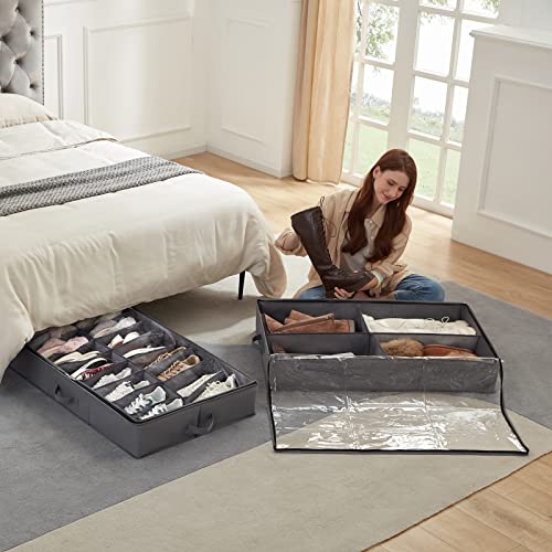 Lifewit 2 Packs Under Bed Shoe Storage Organizer, Fit 16 Pairs Of Shoes And 4 Boots, Foldable Shoe Rack Organizer Container With Reinforced Handle And Clear Cover For Women's And Men's Shoes #TOP7
