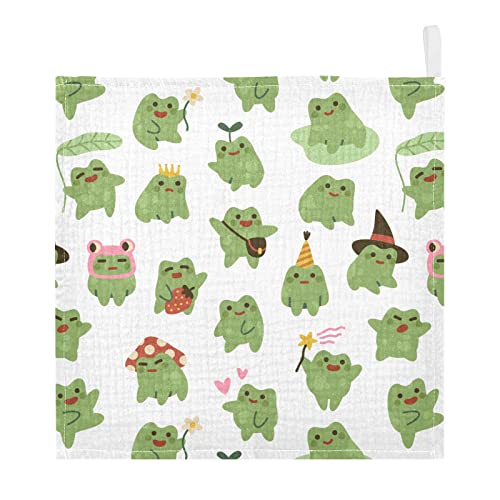 Image of Cute Toads Frogs Baby Muslin Washcloths Soft Face Towel for Newborns, 11.8 X 11.8 Inch, 3 Pack