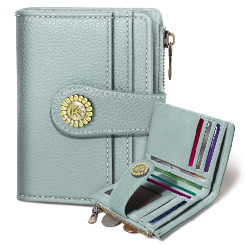 Image of Kelvoris Small Rfid Women Wallet Bifold Zipper Coin Pocket PU Leather Compact Cash Credit Card Holder Travel Wallet for Female Ladies Teen Girls 1 ID Window 10 Card Slots Sage Green