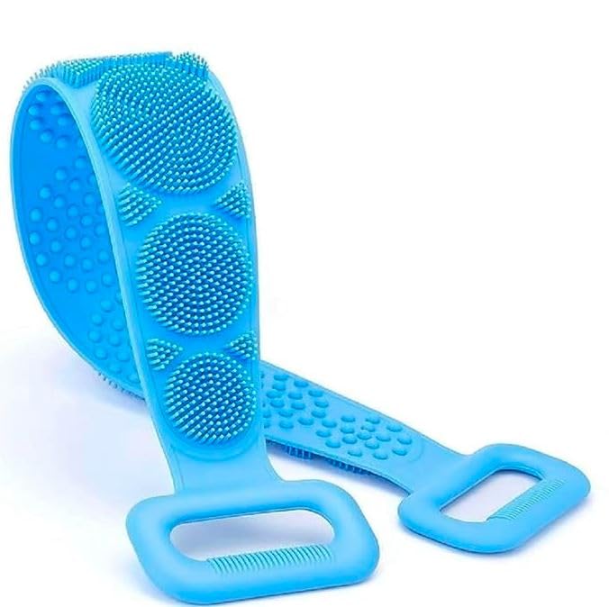 Silicone Bath Body Scrubber for Men & Women – Long Back Scrubber Belt with Double-Sided Bristles | Gentle Exfoliating & Deep Cleaning Body Brush | Soft Silicone Back Washer for Shower (Blue)-picture-49