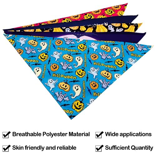 JpGdn 10pcs Halloween Dog Bandanas for Large Dog Washable Stitching edge Selvedge Sewing Triangle Bibs Head Scarves Scarfs Pumpkin Bats Ghost Spider Owls Pattern for Girls and Boys Grooming Costume - Image 3