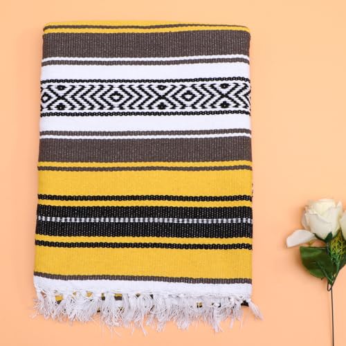 Couverture Mexicaine Protectrice en Polyester Coton Jaune - 7