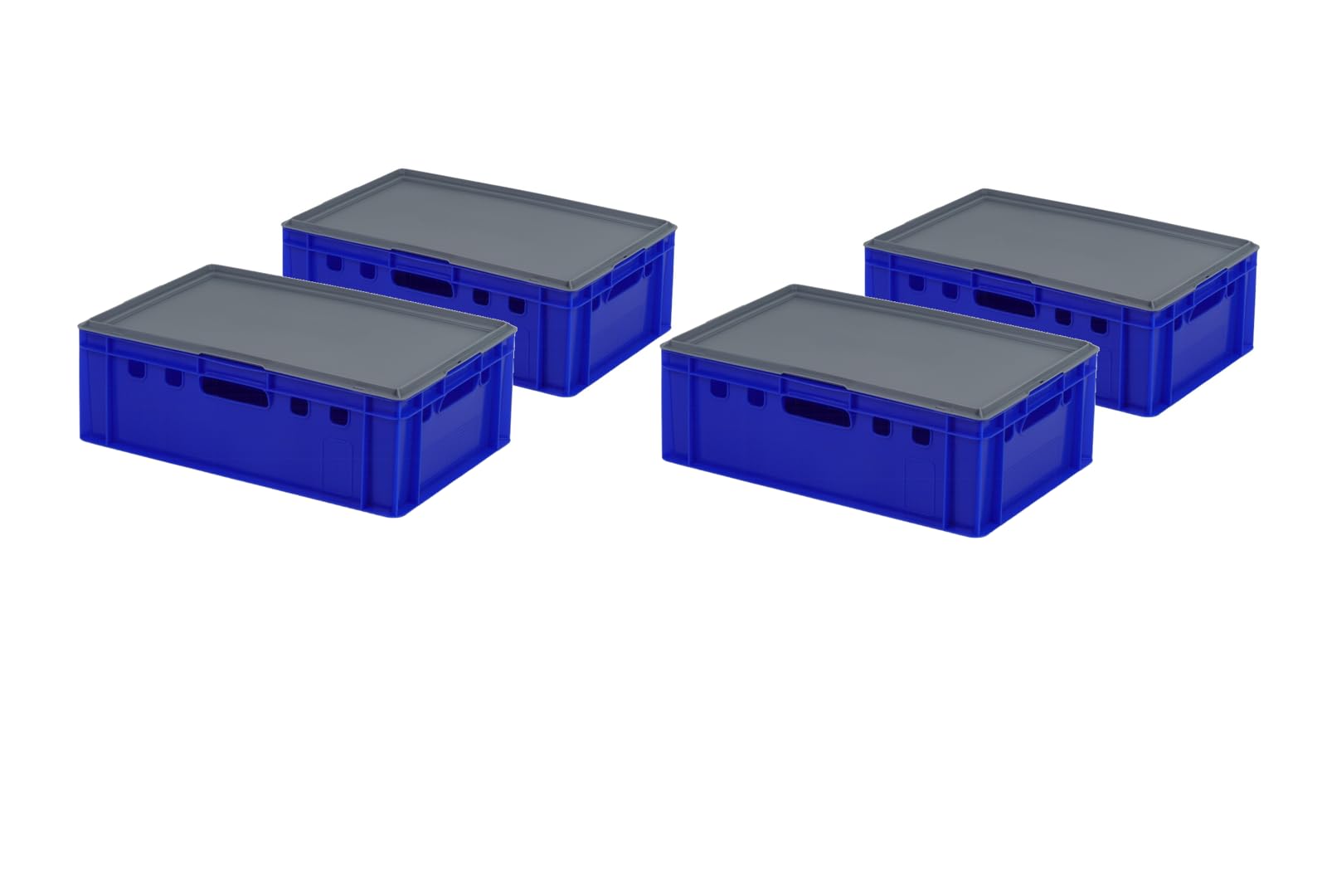 4 Stück E2 Kiste mit grauem Deckel 600 x 400 x 200 mm Fleischkiste Lagerkiste Metzgerkiste in blau