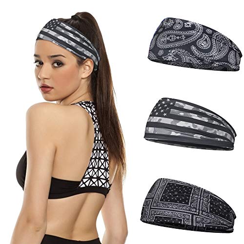 Yoga Headbands for Women, Workout Non Slip Wide Headband Elastic Soft Head Sweat Bands for Fitness Sport Yoga Running Cycling Hiking Headscarf by HAIAISO(GREY)