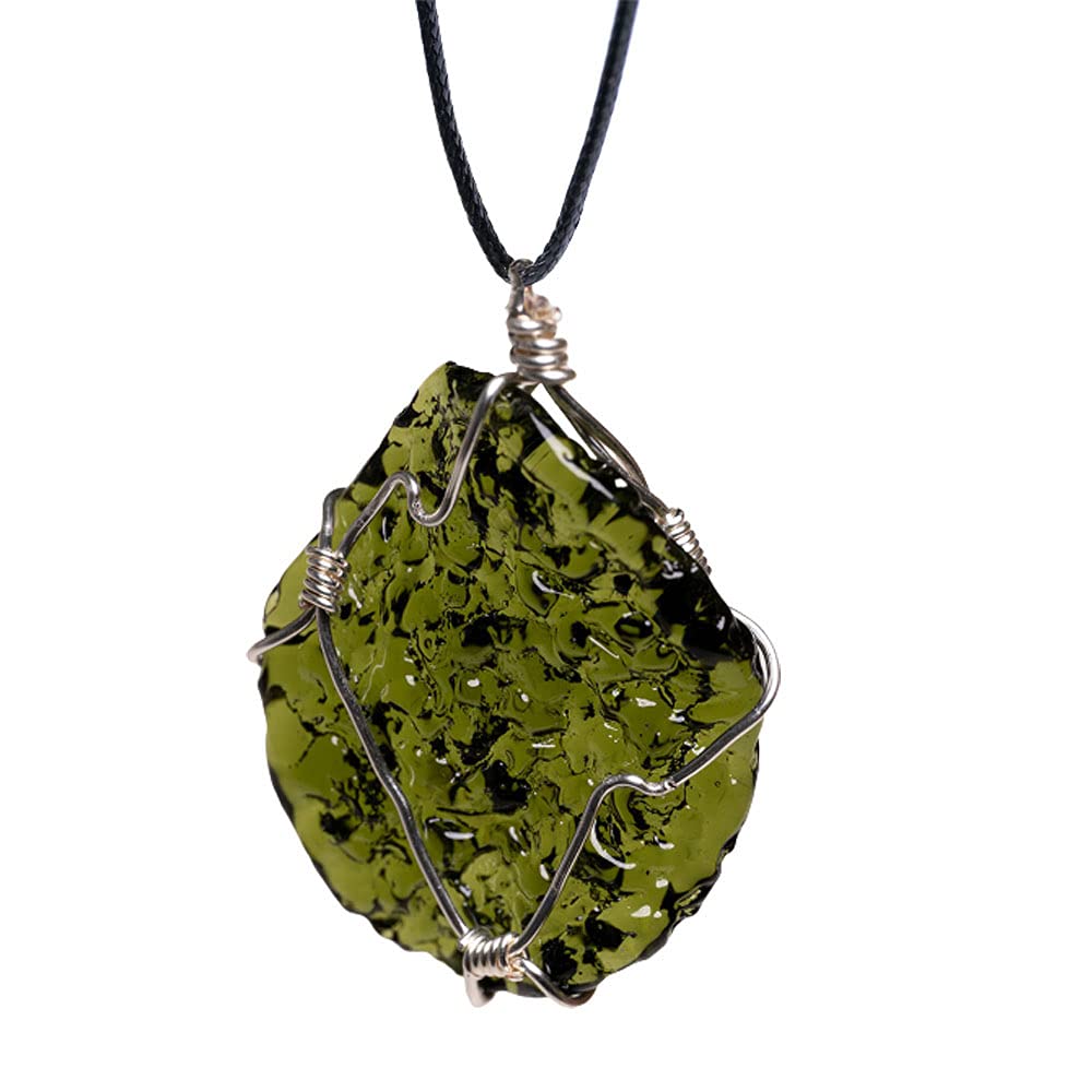 E-koythE-koyth Moldavite Crystal Necklace Irregular Moldavite Pendant Artificial Czech Meteorite, Natural Crystal Energy Stone for Men and Women