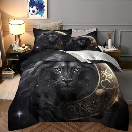 Housse de couette lion noir parure de lit 135x200 confortable - 6