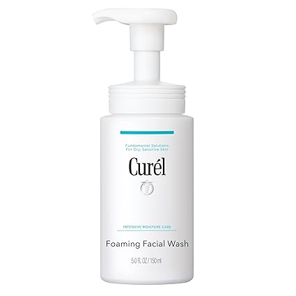 Curel Japanese Skin Care Foaming Daily Face Wash for Sensitive Skin, Hydrating Facial Cleanser for Dry Skin, pH-Balanced and Fragrance-Free, 5 Oz (Step 2 of 2-Step Skincare)