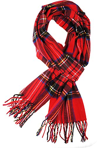 VIVIAN & VINCENT Womens Mens Boys Girls Soft Light Weight Plaid Cashmere Scarf Red Plaid
