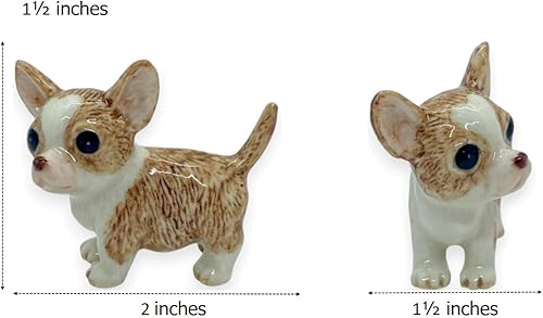 Miniatura 3 de WitnyStore Pequeña figura de perro chihuahua de 1 pulgadas de alto - Figuras de cerámica pintadas a mano en miniatura de animales domésticos caninos