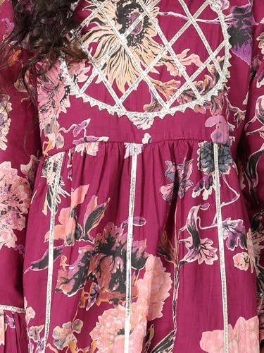 Image of superminis Girls Cotton Floral Printed Gotta Work Full Sleeves Kurti and Matching Sharara Ethnic Wear Set