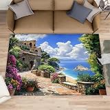 6x8 Tuscan Town Area Rug - Italian Landscape Large Rugs for Living Room, Nordic Coastal Scenery Carpet Area Rug for Girls Bedroom Kids Room Basement Office Classroom