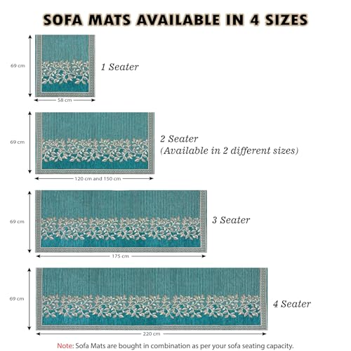 Image of Nendle Superior Velvet Floral Sofa Mat 4 Seater Set Cover Durable Protector for Living Room Sofa Set 2+2, Suitable for L Shape, Sectional and U Shape Sofa (Color Aqua, Pack of 2)