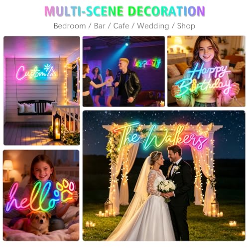 Image of Custom RGB LED Neon Sign App Remote Personalized Name Logo Wall Decor Light | 16M RGB colors, App & remote control, dimmable, custom text /logo, decor for bar salon wedding business gift
