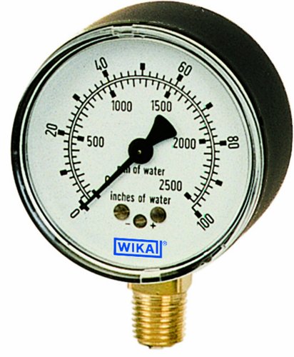 WIKA 9851933 Capsule Low Pressure Gauge, Dry-Filled, Copper Alloy Wetted Parts, 2-1/2