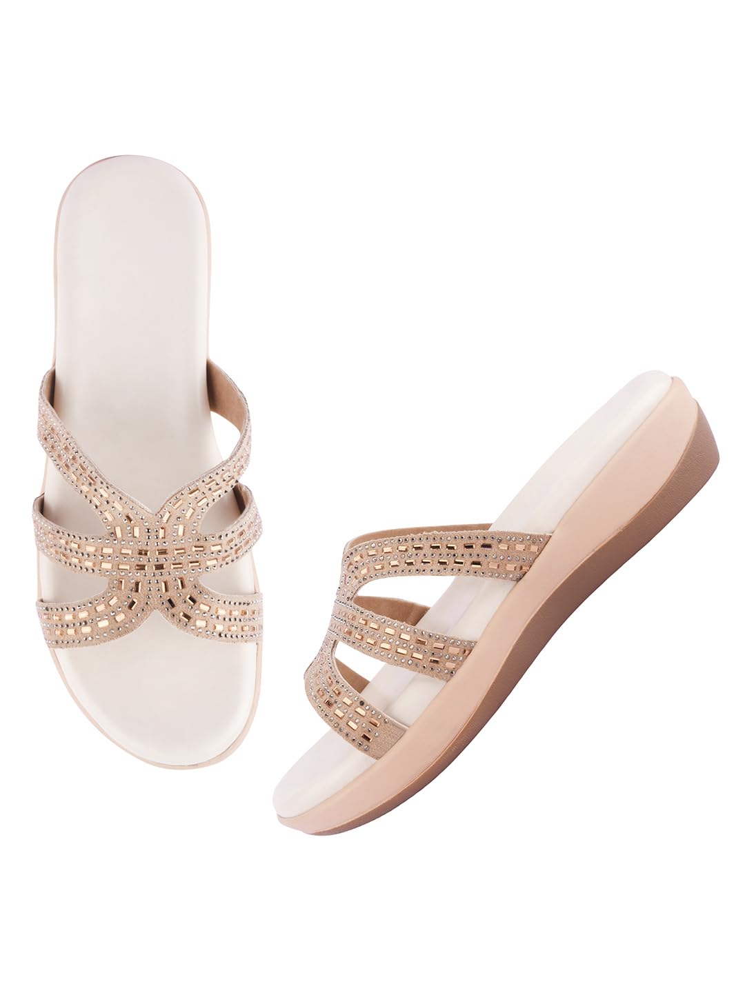 TRYME Wedge Slip On Sandal Alluring Embellished Stones Strap Platform Party Heels For Womens & Girls (B0D41NCBSN) Amazon Price History, Amazon Price Tracker