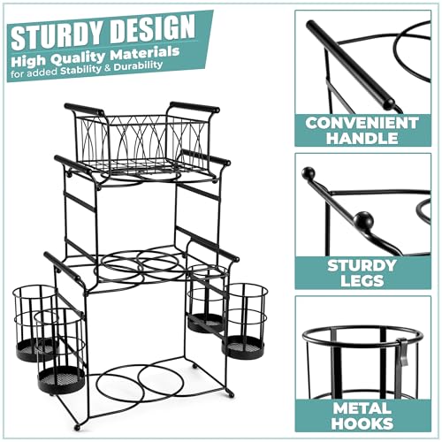 Sorbus® Buffet Caddy — 7-Piece Stackable Set Includes Plate, Napkin, and Silverware Holder, 3-Tier Detachable Tabletop Organizer — Ideal for Kitchen, Dining, Entertaining, Parties,Thanksgiving (Black) - Image 6
