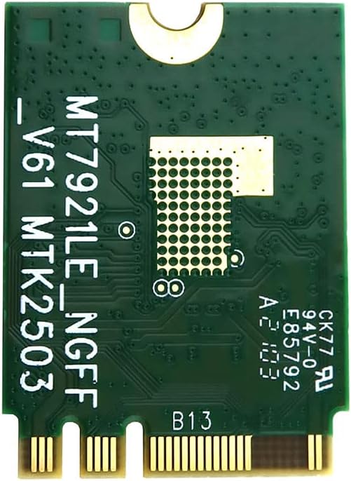 Back view of the MediaTek MT7921 WiFi Card, showing the M.2 connector pins and circuit board traces.