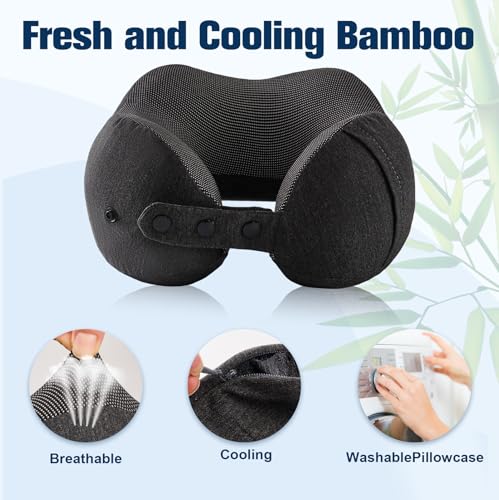 Image of Cirorld Neck Pillow for Traveling, Travel Pillows for Airplanes,100% Pure Memory Foam Travel Neck Pillow, Adjustable Flight Pillow, Portable Plane Accessories with Eye Mask, Earplugs, Carry Bag