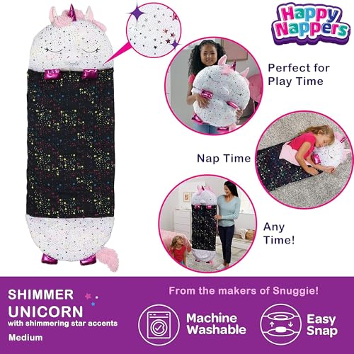 happy nappers pillow amp sleepy sack- comfy cozy compact super soft warm all season sleeping bag with pillow- medium 54 x 20 shimmer unicorn