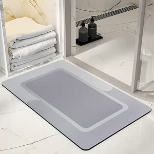 HIZH Tappetino da bagno in pietra, pieghevole, 60 cm, super assorbente, ad asciugatura rapida, antiscivolo, per bagno, facile da pulire, grigio