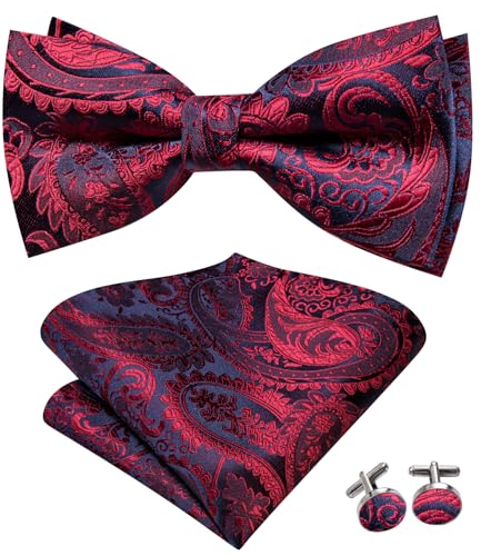 Image of Dubulle Mens Paisley Striped Bowtie Set Pre-tied Bowtie for Men and Pocket Square Set Wedding Business