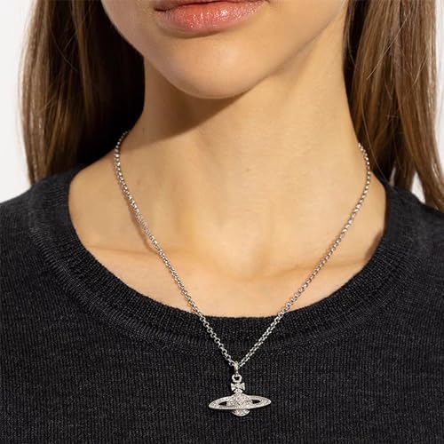 Saturn Necklace Planet Necklace Crystal Rhinestone Necklace Y2k Aesthetic Pendant Necklace for Women Girls Best Friend Girlfriend Birthday Anniversary Jewelry Gift, silver3