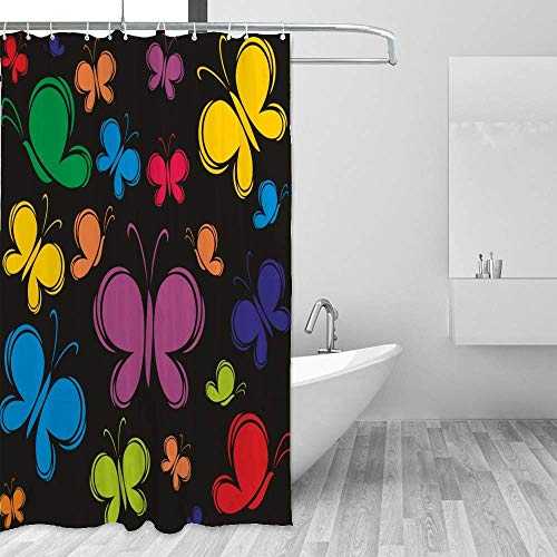 Rideau de douche anti-éclaboussures imprimé papillons avec crochets de fixation - 5