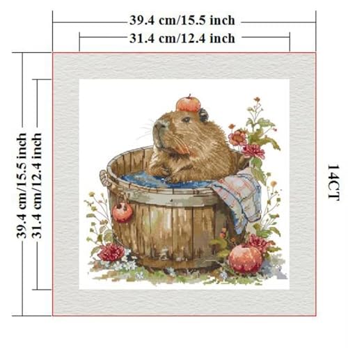 Image of CROSSDECOR Stamped Cross Stitch Kits Full Range of DIY Needlepoint for Adult Beginners Pattern, for Gift and Home Decor 14CT 2 Strands Capybara,15.35x15.35 inch