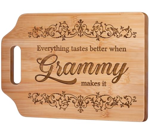 AceThrills Grandma Gifts for Grandma Birthday Gift from Grandkids - Engraved Bamboo Cutting Board 12.3"L x 8.7"W x 0.4"Th (Everything Tastes Better)