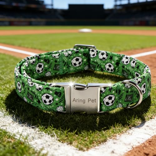 Image of ARING PET Boy Dog Collar for Puppy Small Medium Large Dogs-Green Soccer M