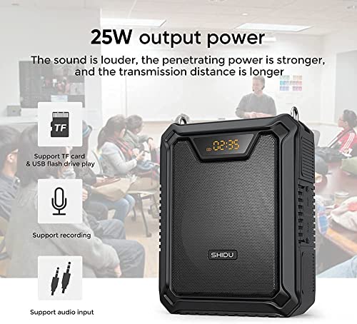 Amplificador de voz de 25 W para professores, alto-falante portátil SHIDU com microfone com fio, Blu