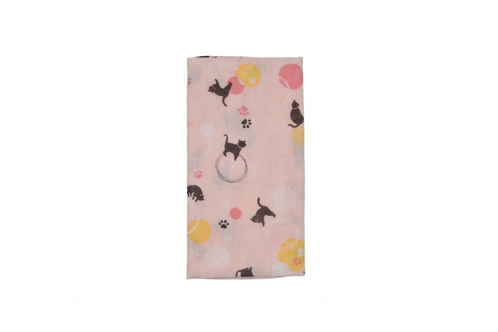 Neko Friend Cat Ball Pattern Pink Japanese Gauze Tenugui Towel – Made In Japan (1, Medium)