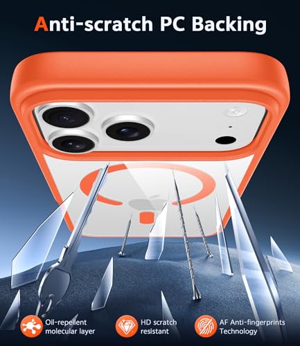 Image of FNTCASE for iPhone 17 Pro Case: Clear Magnetic Phone Cases with Screen Protector Compatible with Magsafe Slim Anti Yellowing Rugged Shockproof Protective Transparent Cell Phone Cover (B-Orange)