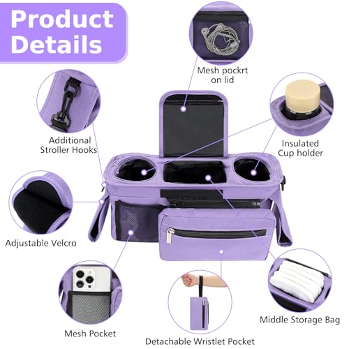 image for Accmor Universal Stroller Organizer with Insulated Cup Holder Detachab