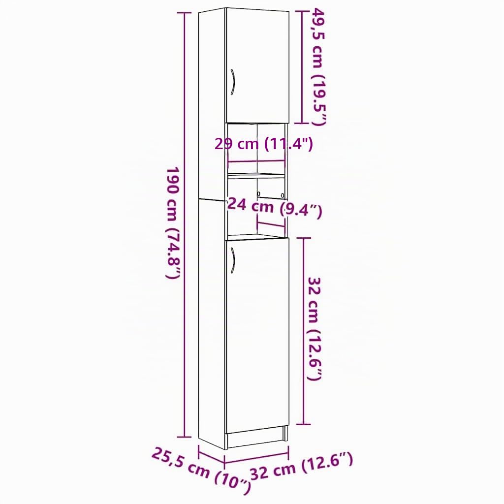 vidaXL Mueble de baño Artisan Oak 32x25,5x190 cm Madera de ingeniería