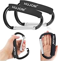 Hujom Heavy Duty Stroller Hooks 2 Pack - Large Carabiner Clips for Diaper Bags, Purses, Grocery Bags - Universal Fit for Strollers, Hiking, Camping
