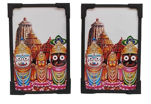 [Combo Offer] Vils Puri Lord Jai Jagannath Balram & Subhadra Divine Holy Blessing Wood & Plastic Wall Mount/Table Top Photo Frame Cutout with Back Stand (Vils Plastic Puri 6 inch 2 Piece)